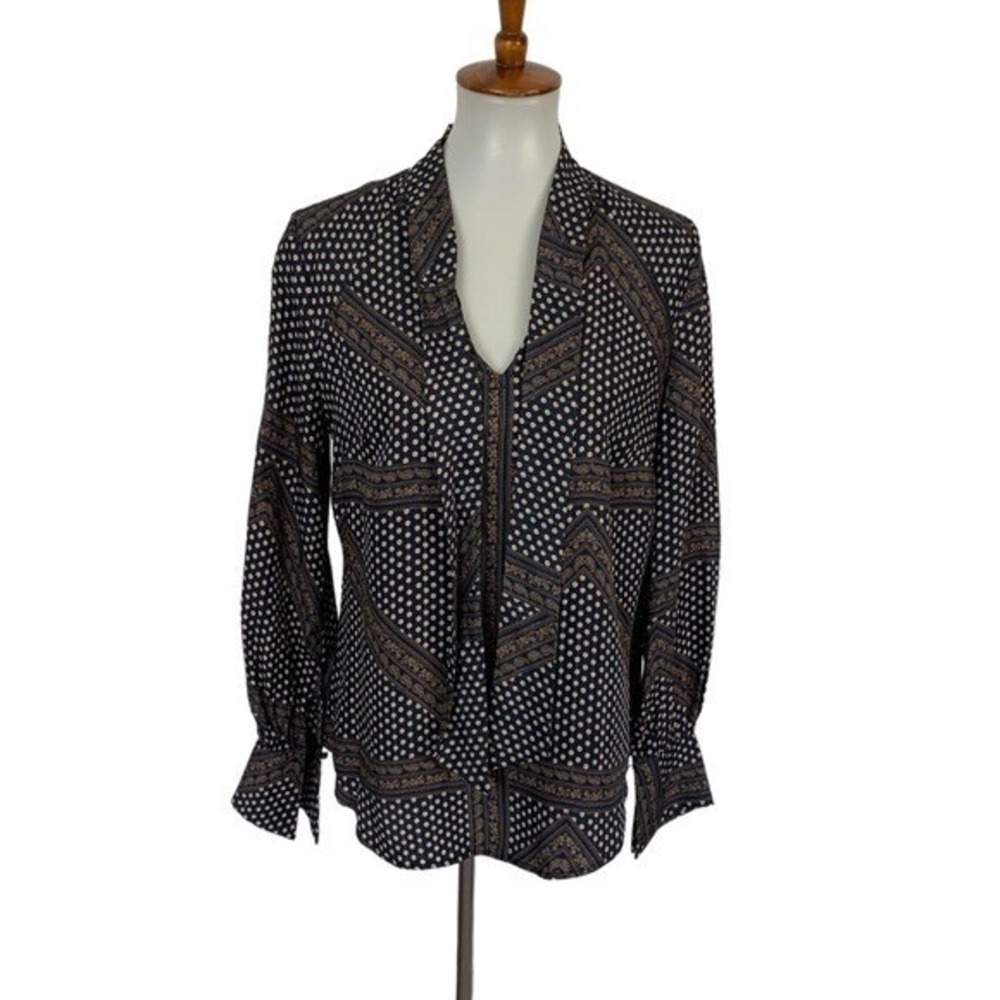OnceWas Blouse 1 XS Geometric Print Long Sleeve Artsy‎ Unique